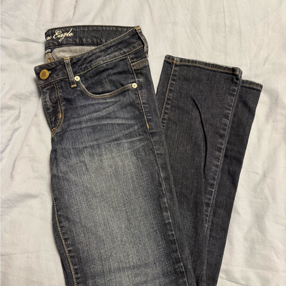 Vintage American Eagle Outfitters Women's Dark Wash Skinny Jeans